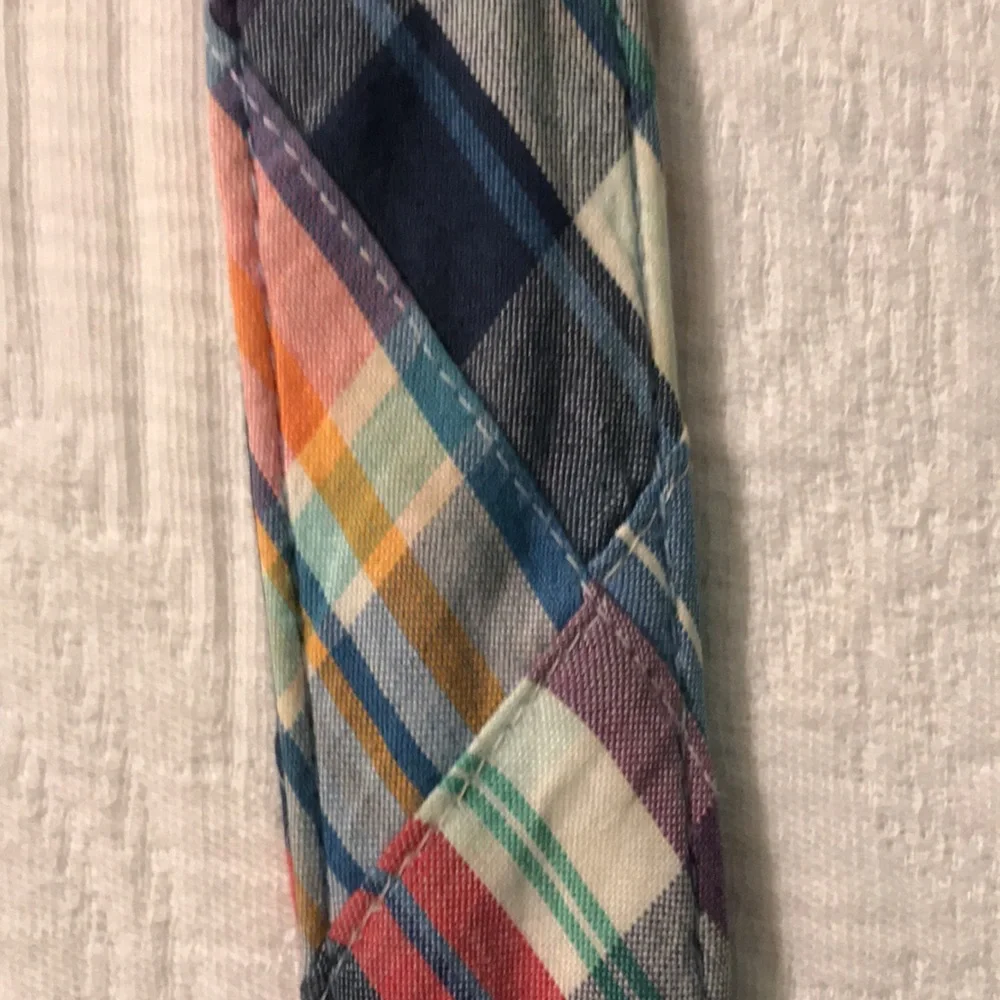 Brooks Brothers Preppy Plaid Fabric Belt with Brown Leather Accents Adjustable